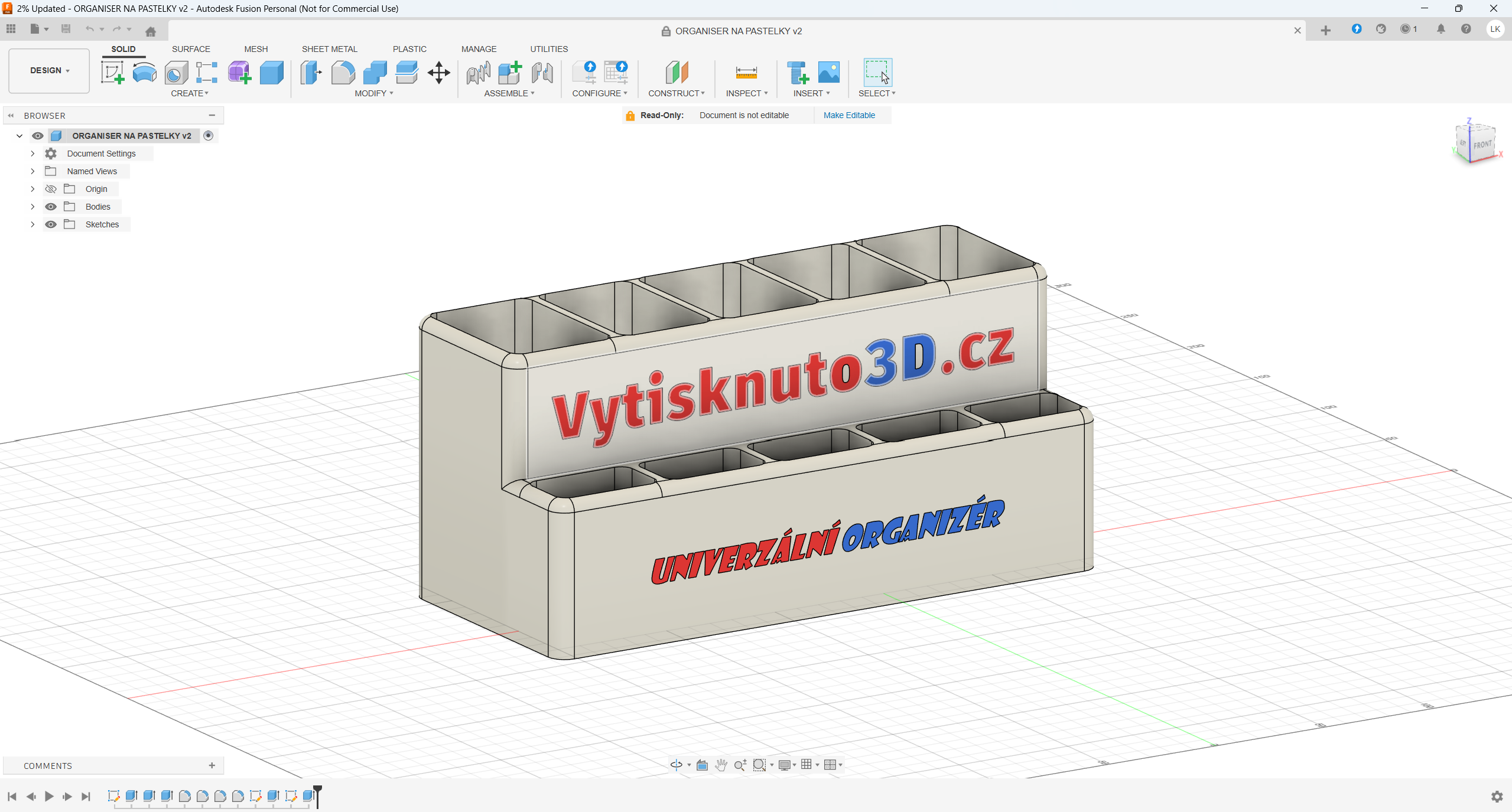 3D modelování organizéru ve Fusion 360 – příprava modelu před 3D tiskem